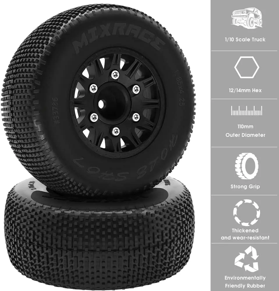 GLOBACT RC Wheels Tires for 1/10 Scale Slash 2WD 4×4 Tires Arrma Senton Tires Axial Redcat Rc4wd Hex Detachable Replacement