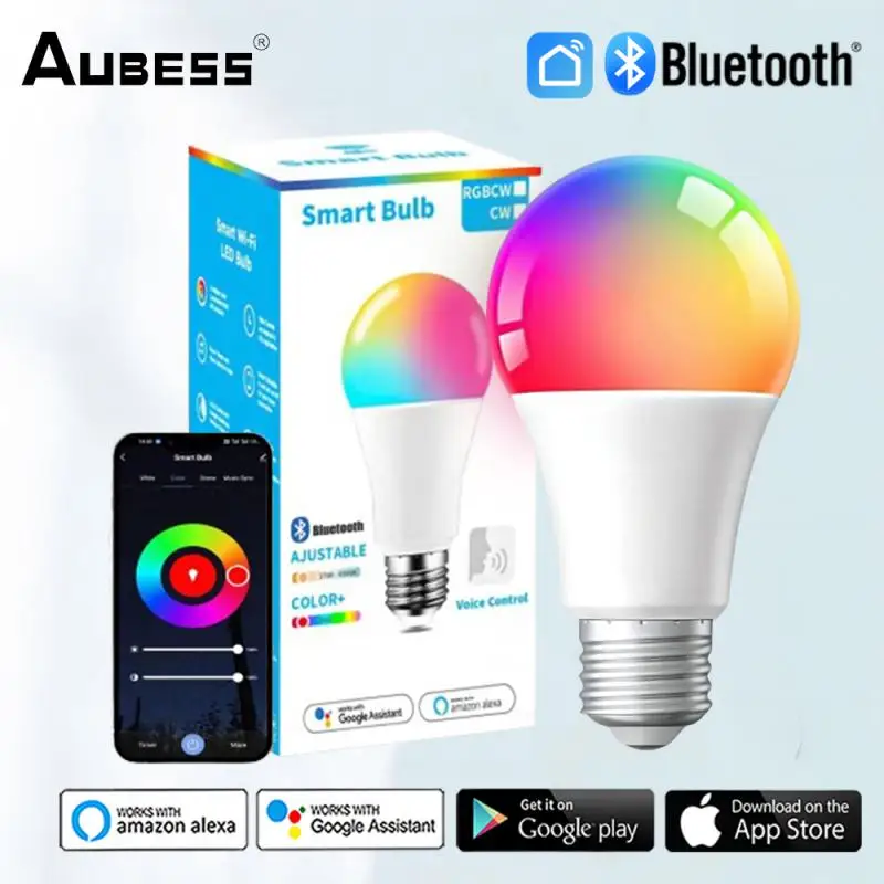 

E27 15W Bluetooth-compatible Smart LED Light Bulb Dimmable LED Lamp Bulb App Control Works With Alexa Google Home Room Decor