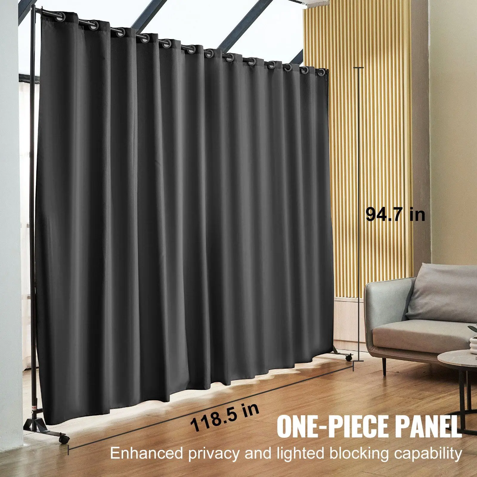 Room Divider, 8 ft x 10 ft Portable Panel Room Divider with Wheels Curtain Divider Stand, Room Divider Privacy Screen for Office