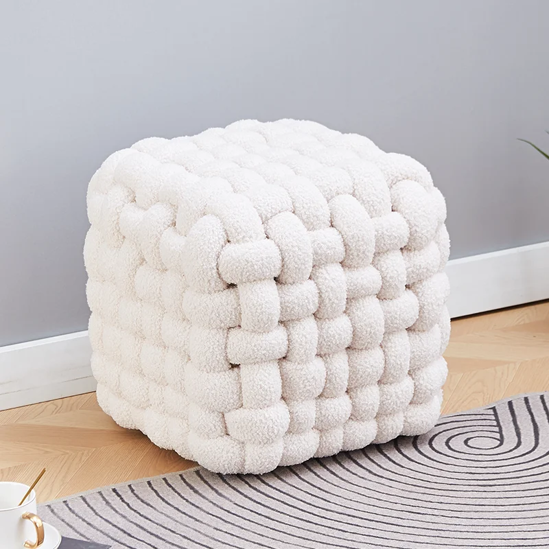 *Nordic Modern Hand-woven Rubik's Cube stool, cream wind seat stool, foot pedal, shoe changing stool, makeupstool, beauty stool