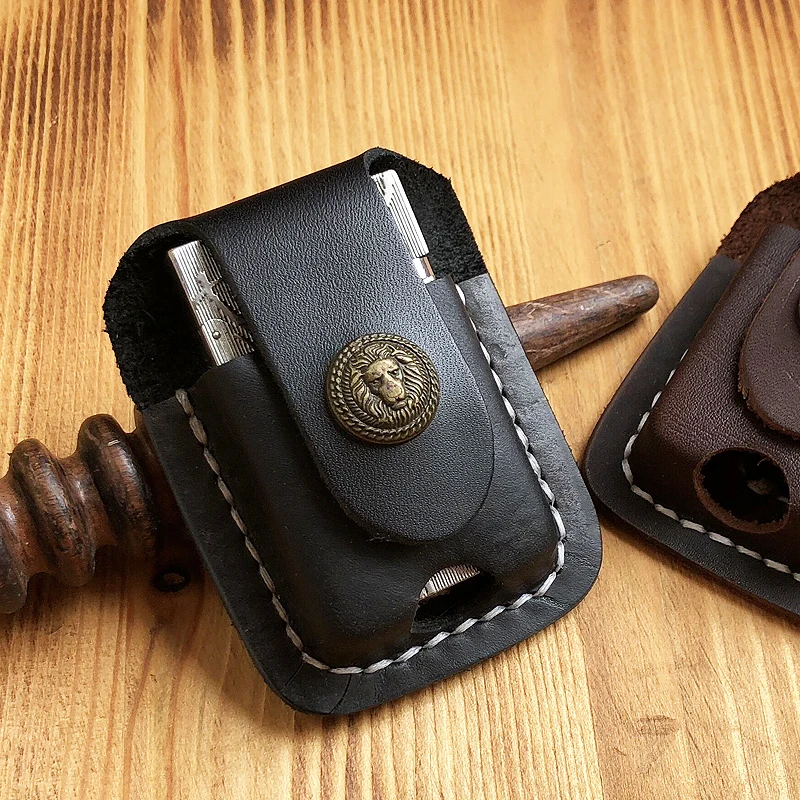 Cowhide Custom Protective Sleeve Lighter Storage Holster Genuine Leather Lighter Case  Belt Bag Handmade for Zippo Lighter Shell