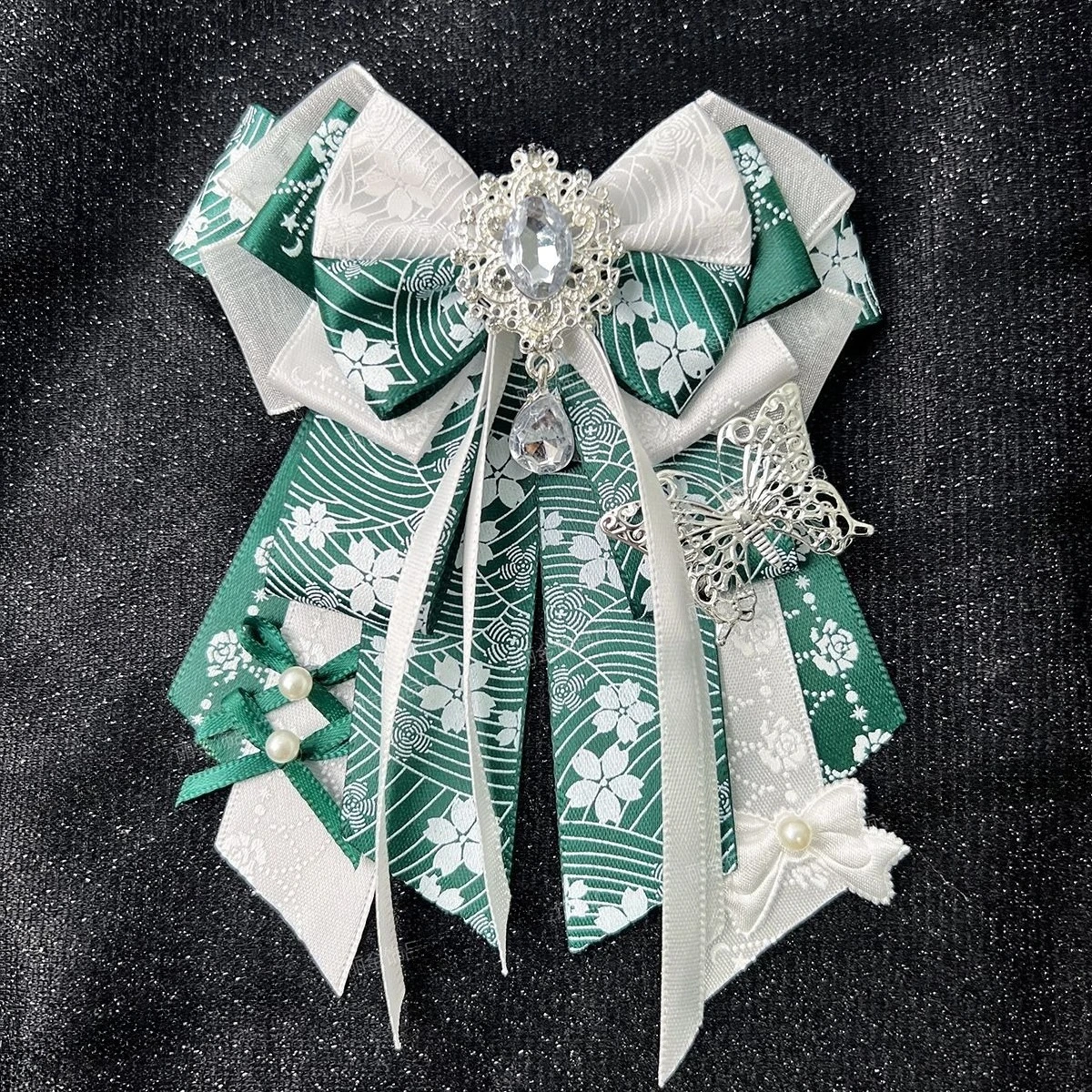 

Pure Handmade Luxury Rhinestone Lolita Bow Tie Brooch Anime Concert Cradle Stick Bowkont Shirt Collar Flower Accessories Jewelry