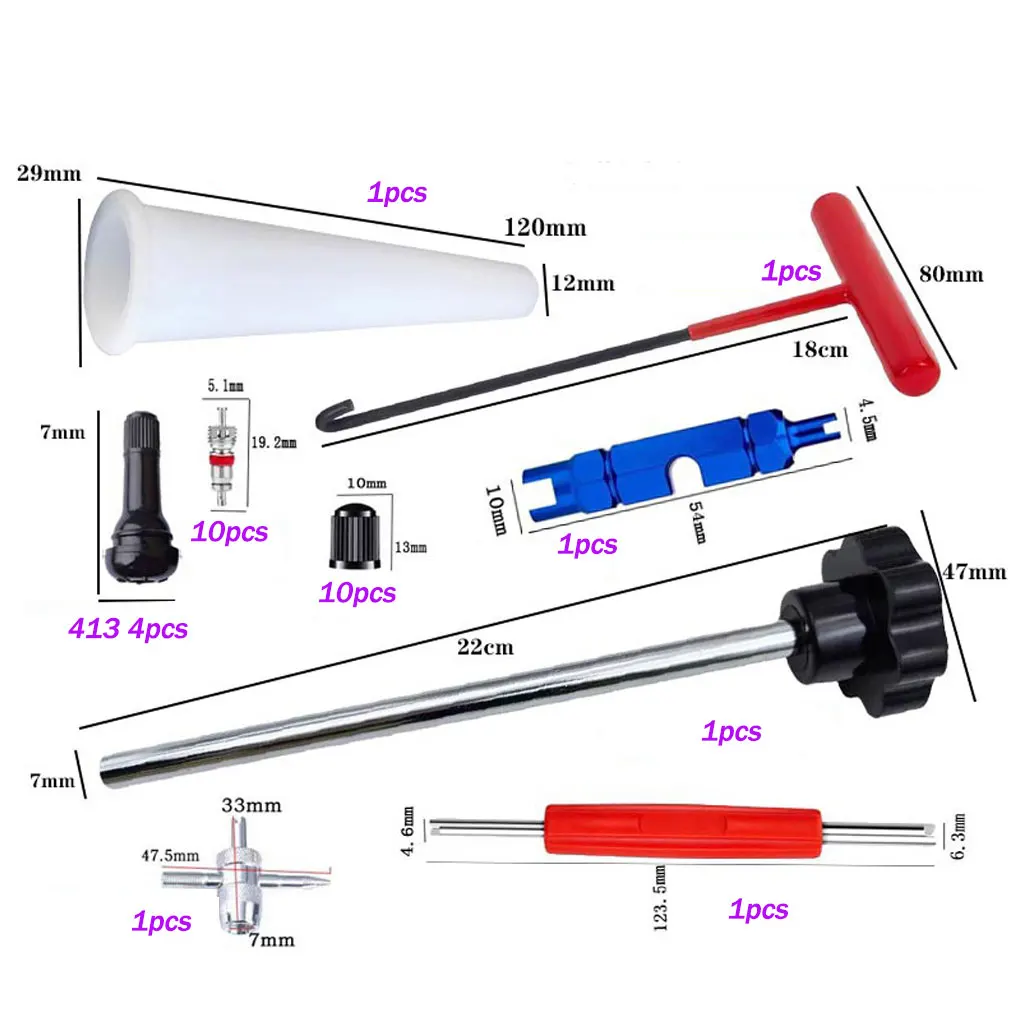Quick Change Tire Valve Tool Kit Valve Stem Tire Valve Stem for TR413 valve replacement and installation tool kit Car motorcycle