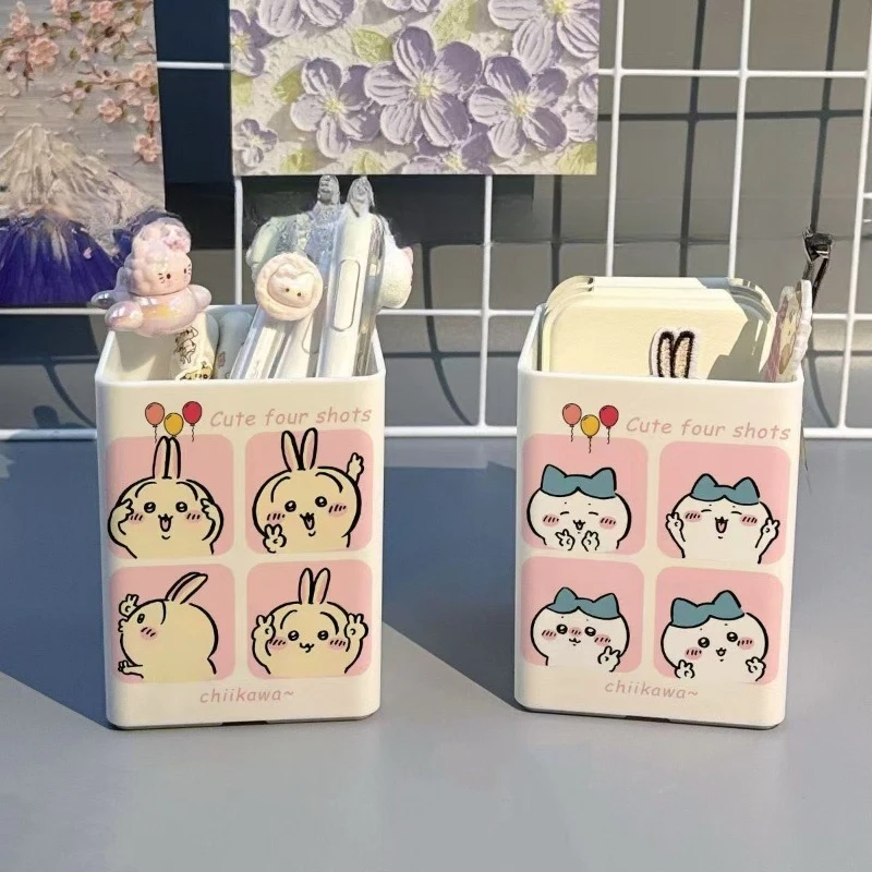 Anime Cartoon Kawaii Chiikawa Pen Holder Student Desktop Stationery Storage Makeup Brush Storage Bucket Goodlooks Large Capacity