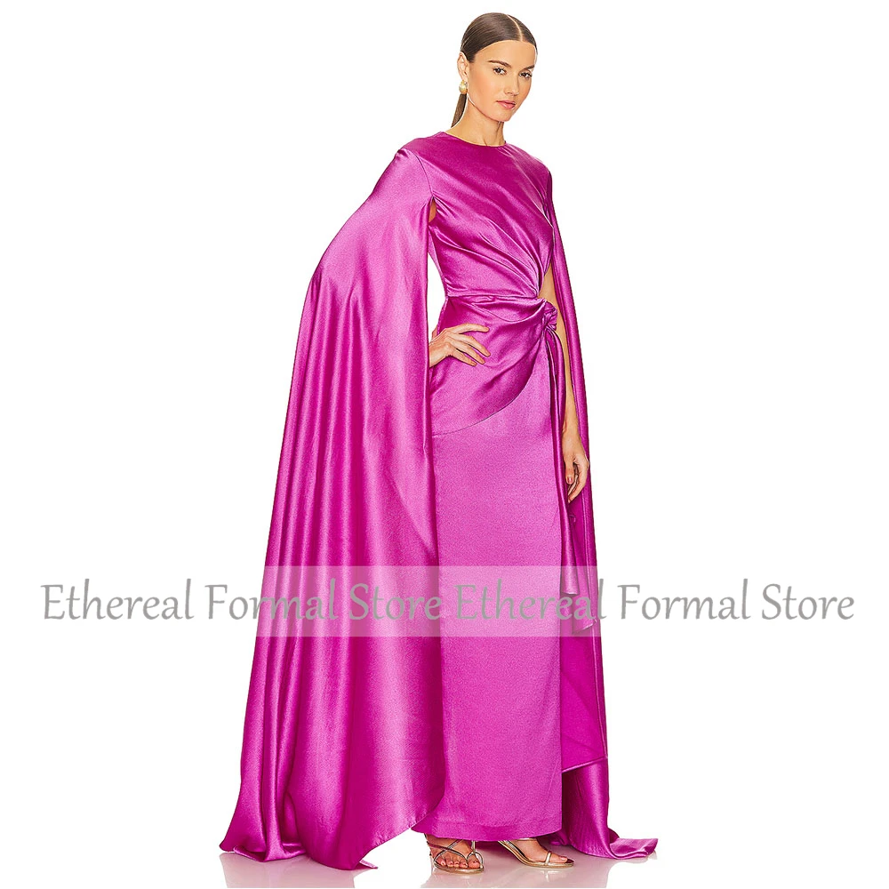 Vestido de noche rosa con cuello redondo, vestido de noche plisado con escote en V para boda, vestido Formal de fiesta, vestido largo hasta el suelo sencillo saudí