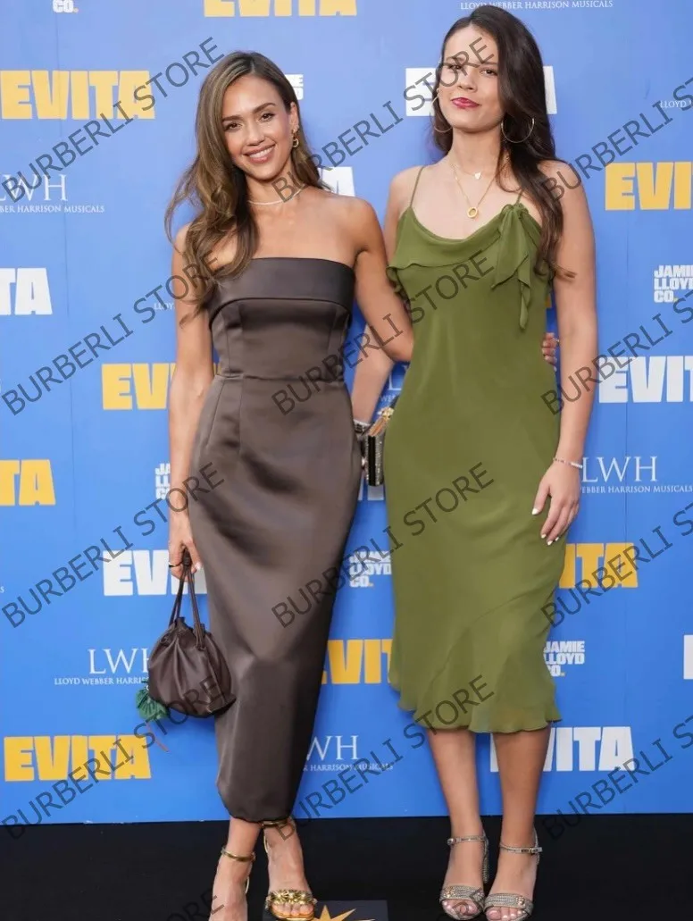 Robe de bal sirène en Satin moderne, Sexy, sans manches, en taffetas, longueur thé, robe de soirée de célébrité, à la mode