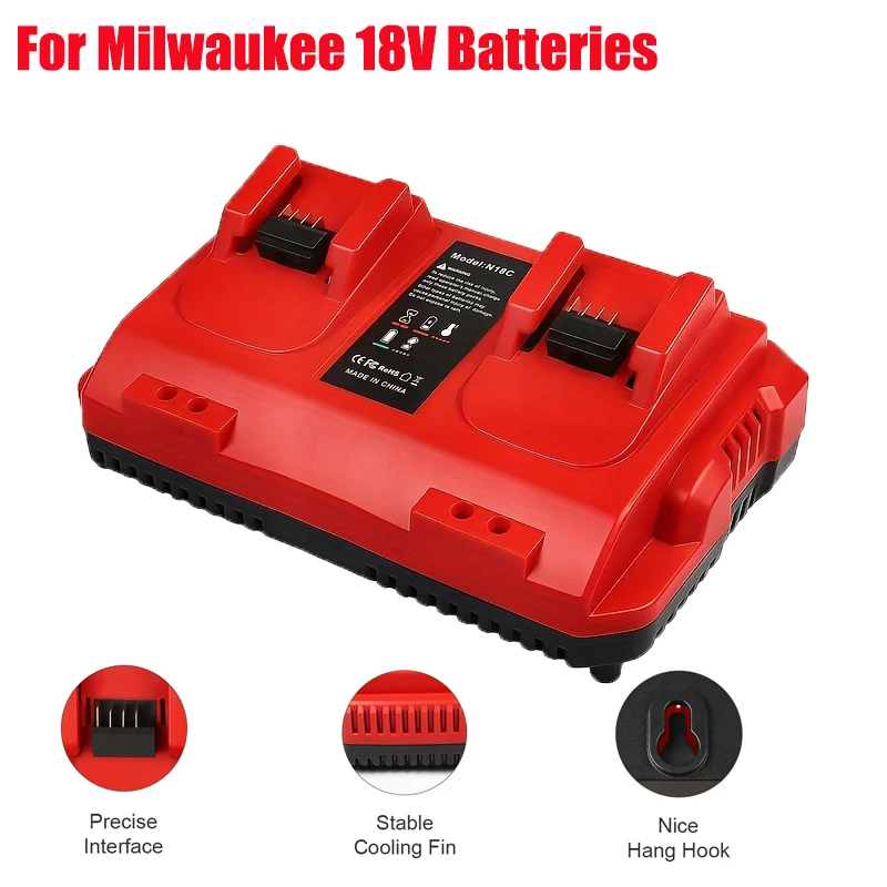 

For Milwaukee 18V Lithium Batteries 18V Lithium Battery Rapid Charger Compatible Power Charging Station Dual-Slot Rapid Charger