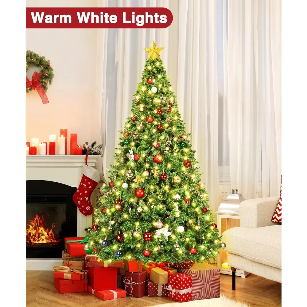 9ft Christmas Tree,Pre-Lit,Premium Hinged,with 700 Warm White Lights, 2100 Branch Tips, for Home Party Decoration,Artificial