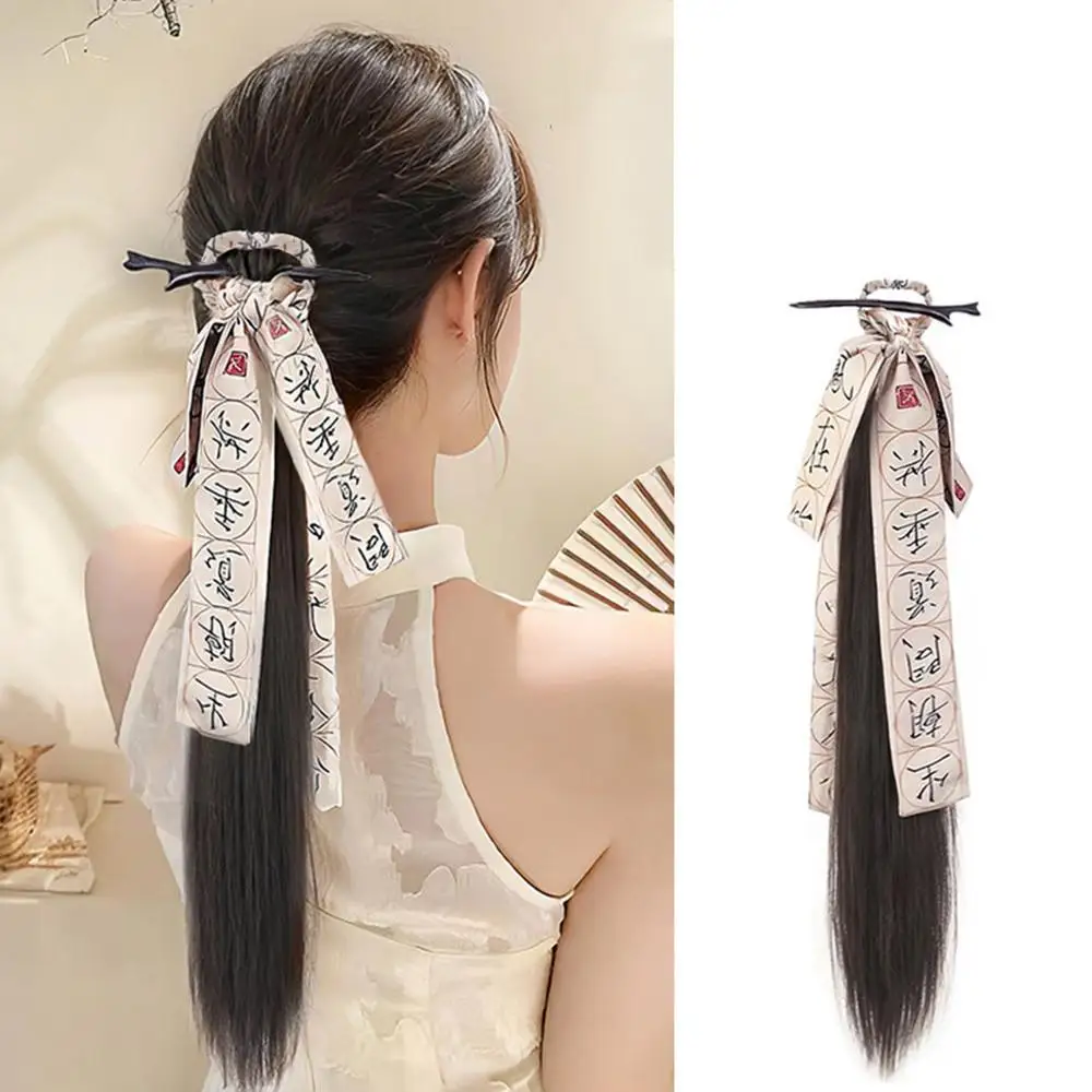 Chinese Style Hairpin Ribbon Ponytail Wig Women Simulated Ancient Hanfu Hair Extension