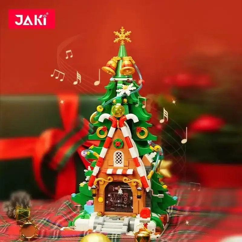 JAKI 크리스마스 블록 트리 모델 조립 장난감, 휴일 장식, 뮤직 박스 장난감 장식품, 어린이 크리스마스 선물