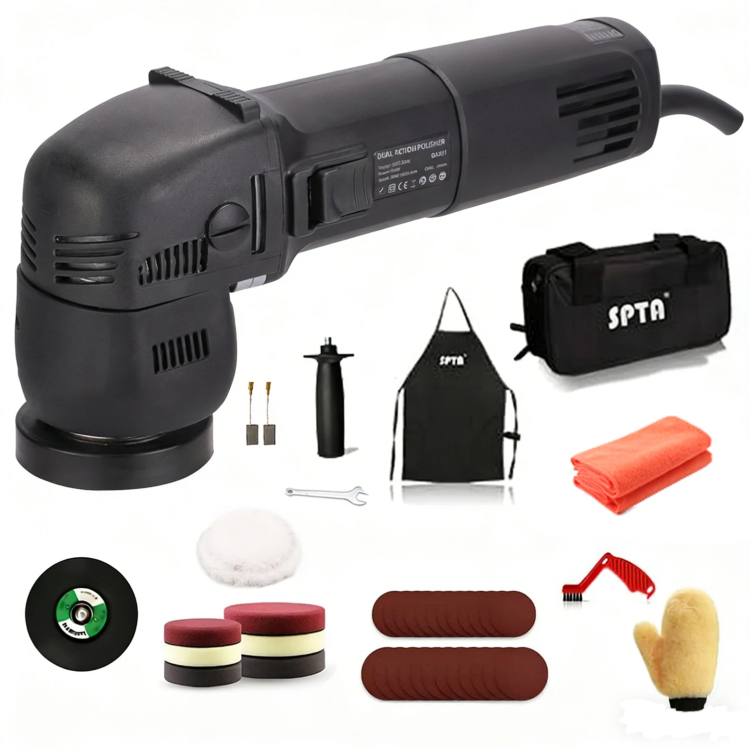 SPTA Dual Action 3 Inch 10mm Orbit Polisher Buffer 780W Motor Machine for Cars with 4 inch Polishing Pads Conditioning Brush