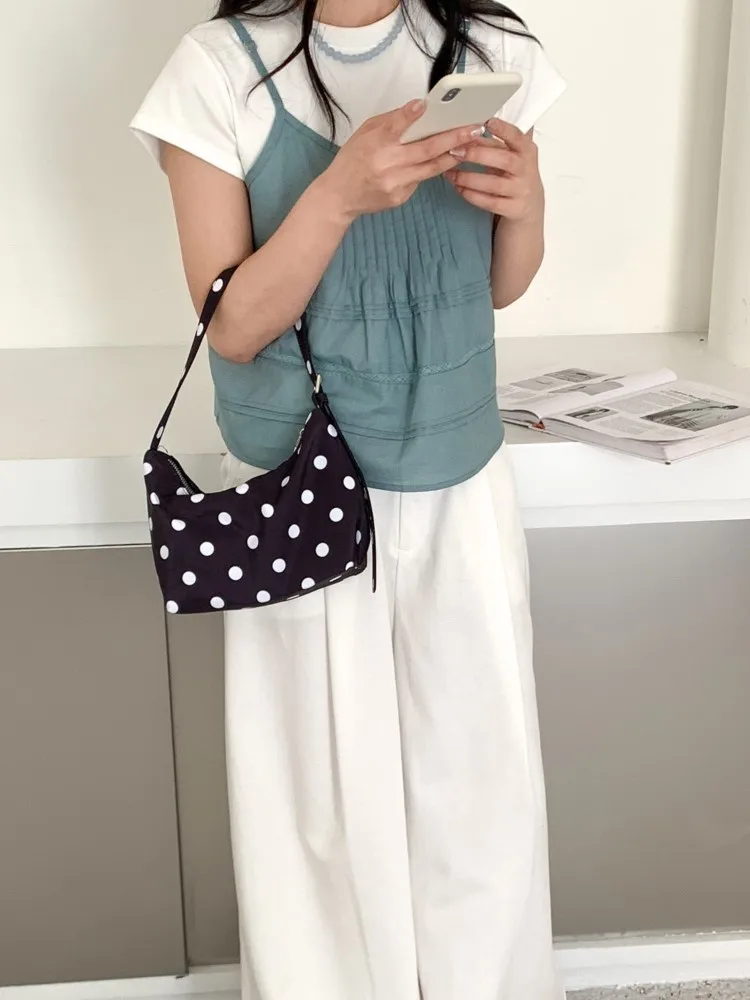 

Polka Dot Shoulder Bags For Women 2025 New Summer Fashion Korean Nylon Small Square Bags Female Versatile Casual Simple Handbags