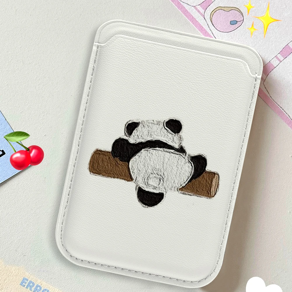 Niedliche Panda-Leder-Kartenhülle für Magnetische Hüllen, Geeignet für alle iPhones, für Magsafe-Kartenhalter, Handy-Rückentasche – Detail 3