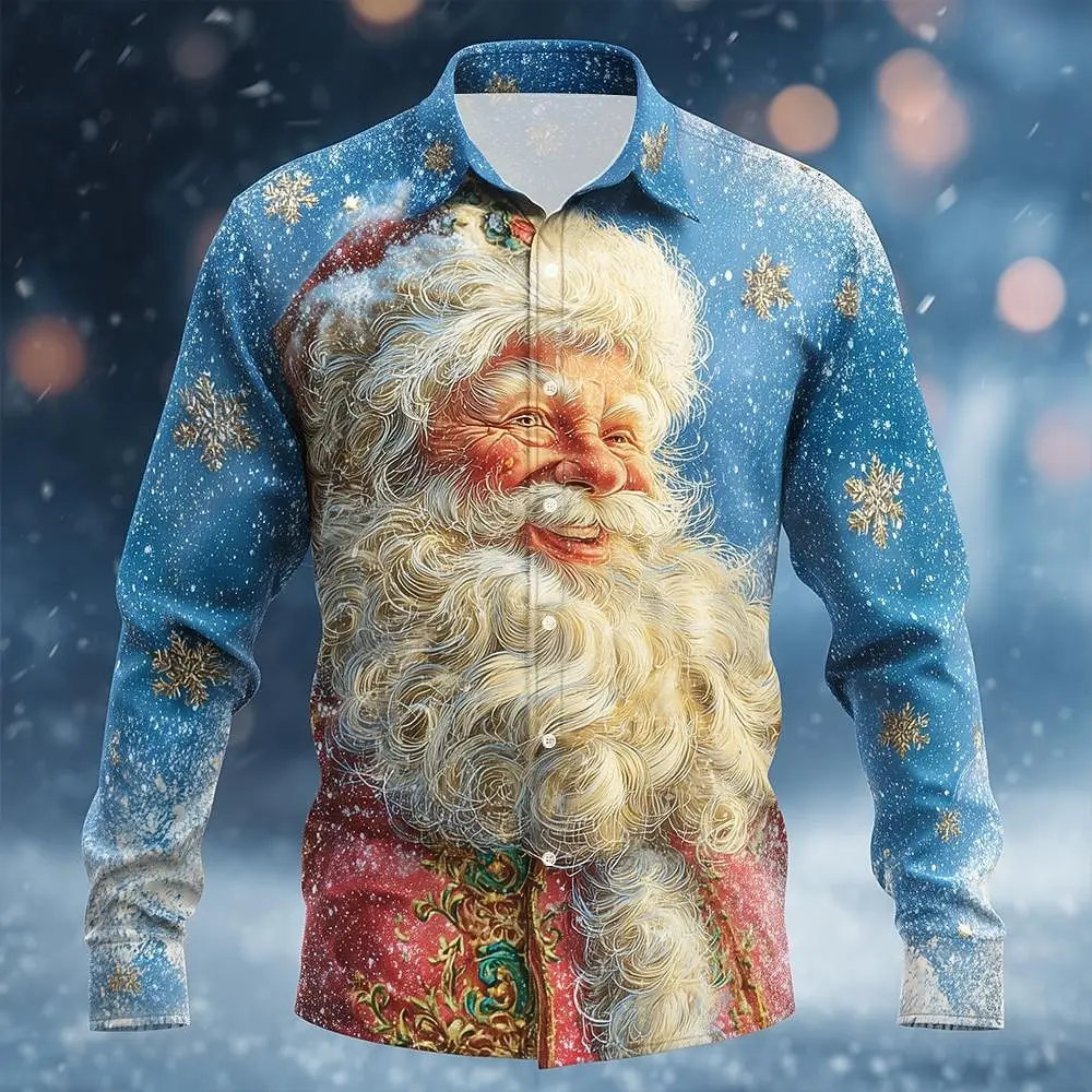 

Christmas Men's Santa Claus Snowflake Funny Christmas Shirt Button Up Shirt Long Sleeve Funny Christmas Gift Holiday Spring Fall