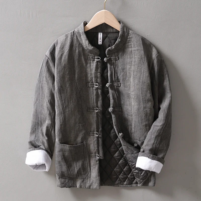 Mantel Merek Linen Berkualitas Tinggi Desainer Tiongkok Italia Hangat Sangat Tebal untuk Pria Jaket Mode Top Abrigos Jaqueta Masculina