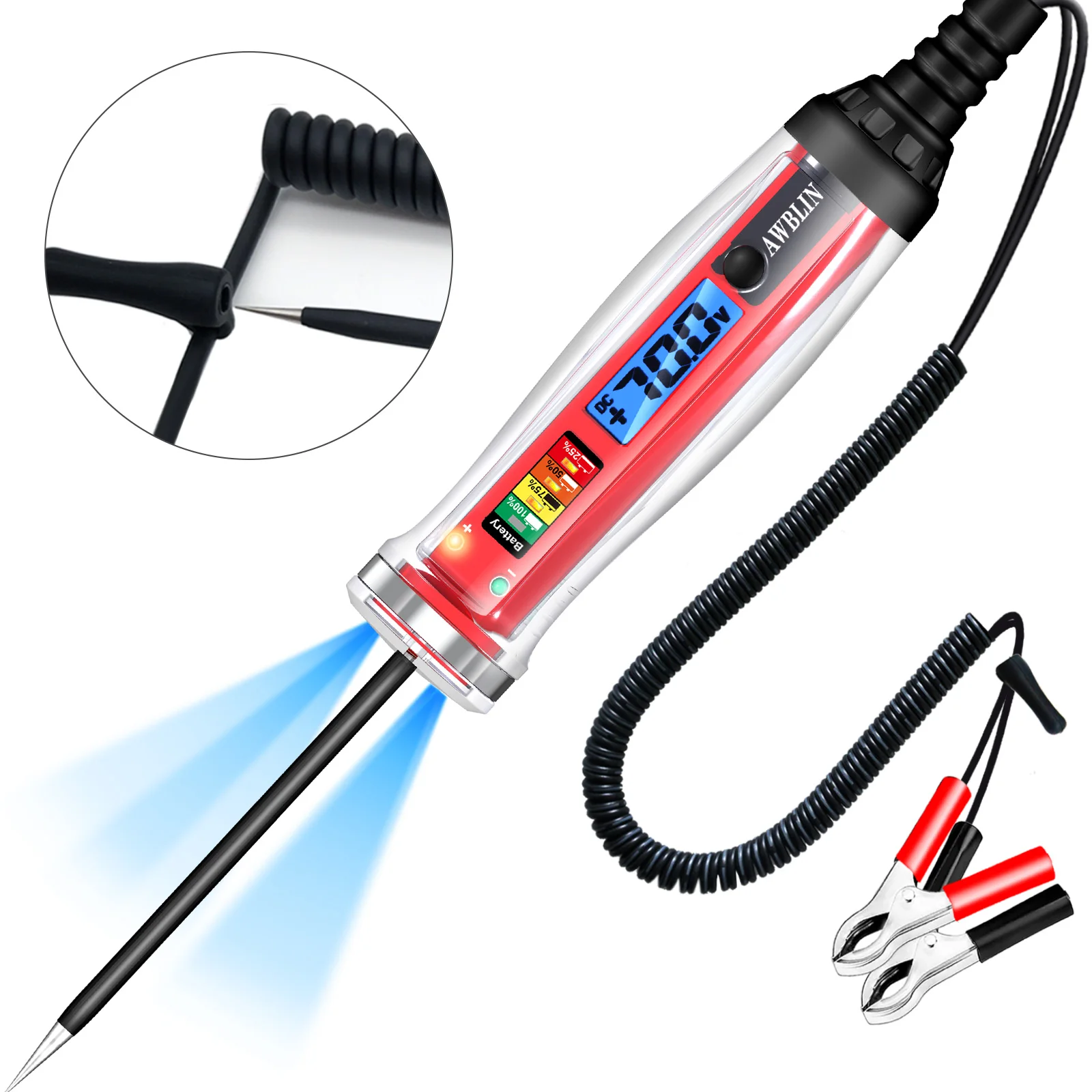 

AWBLIN Upgraded Automotive Test Light & Battery Power Detector, 1-75V DC LCD Digital Circuit Tester with Illumination, Heavy Dut