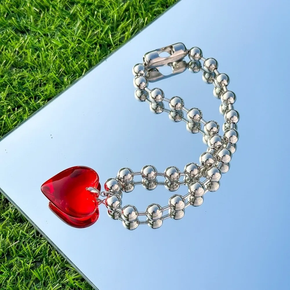 Punk Spicy Girl Style Red Heart Jewelry Gift Hip Hop Women's Beads Chain Love Heart Pendant Women