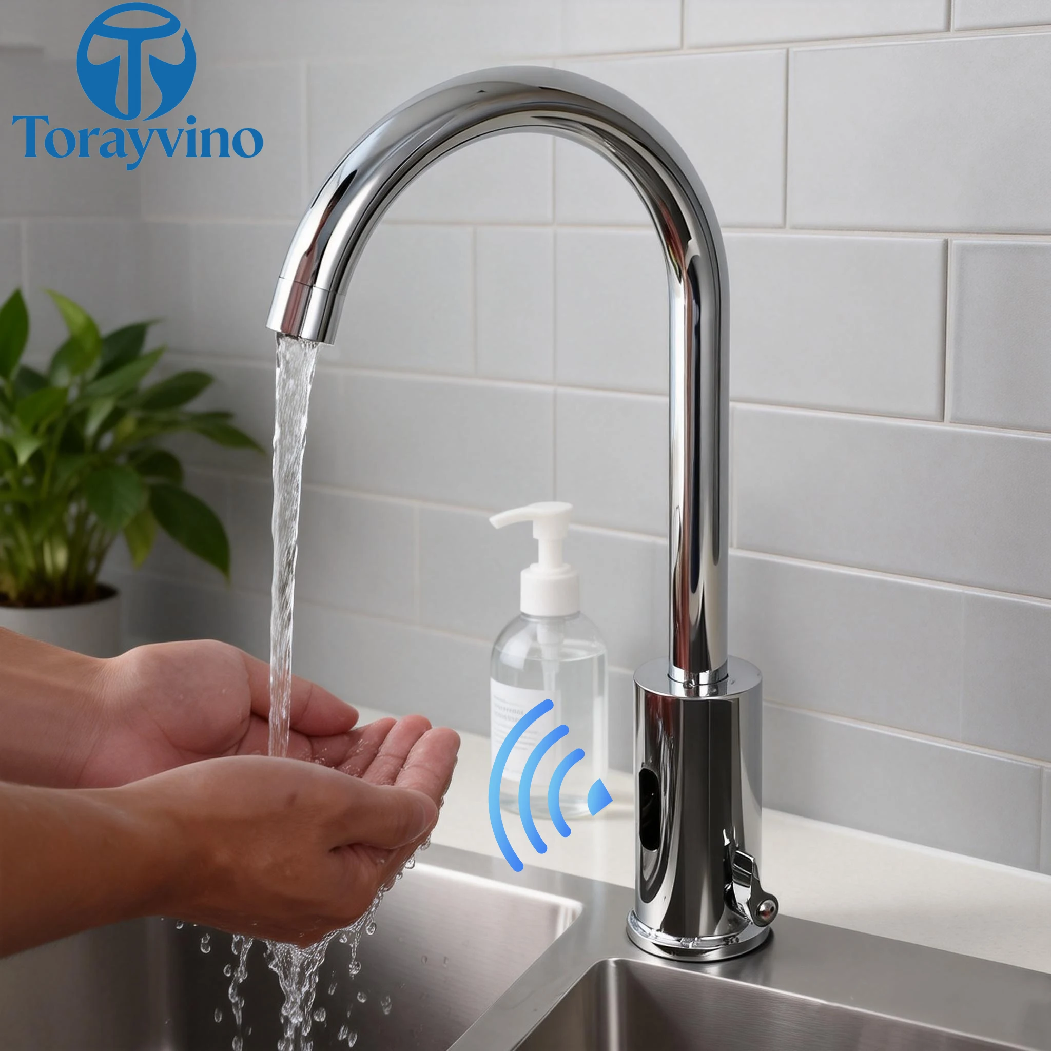 

Torayvino Kitchen Faucet Chrome Finished Automatic Inductive Direct Current And Battery Power Faucets 180 Swivel Mixer Tap