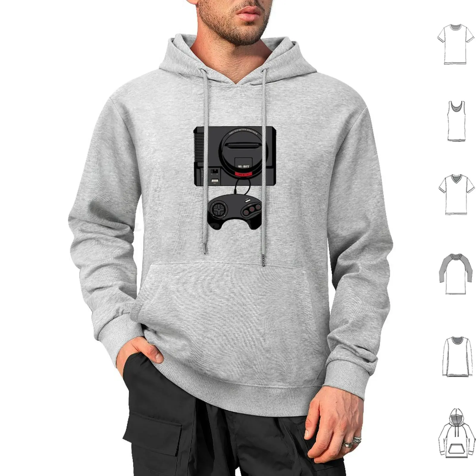 Retro Black 16-Bit Hoodies Long Sleeve Retro Gaming 16bit Console Press Start Vintage Pop Game Controller Genesis Mega