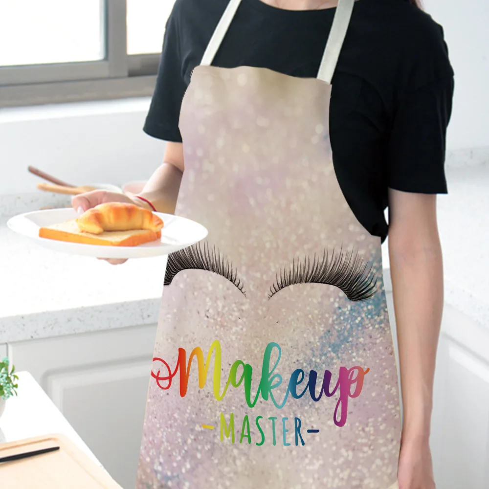 Eyelash Printed Cleaning Art Aprons Sleeveless Home Cooking Kitchen Apron Cook Wear Cotton Linen Adult Bibs Cozinha Fofa