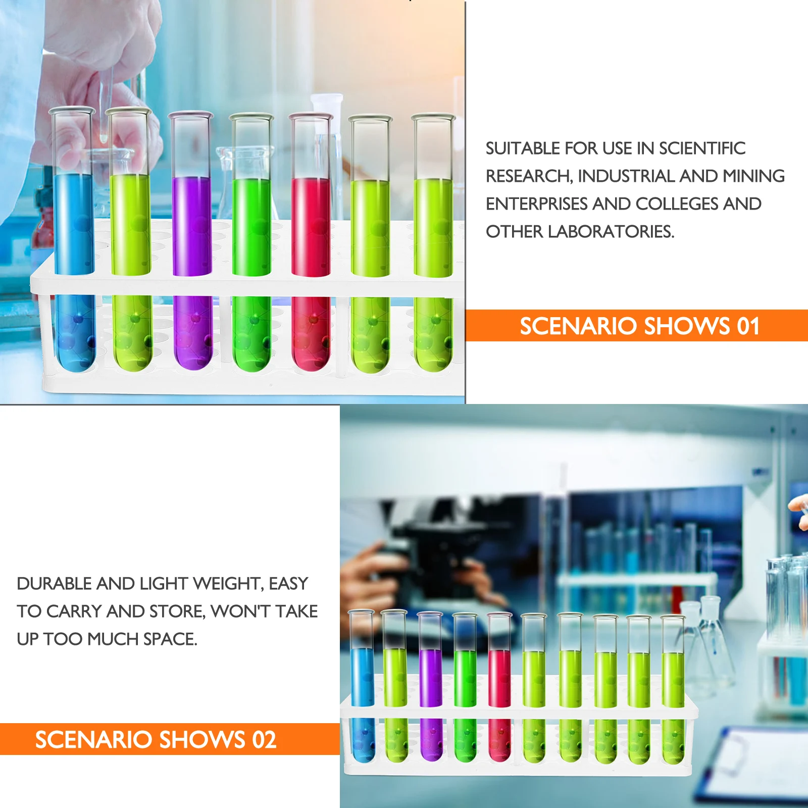 

50 Holes Tube Rack White Plastic Laboratory Holder for Tubes Test Tube Bottle Holder Sample Storage ganizer