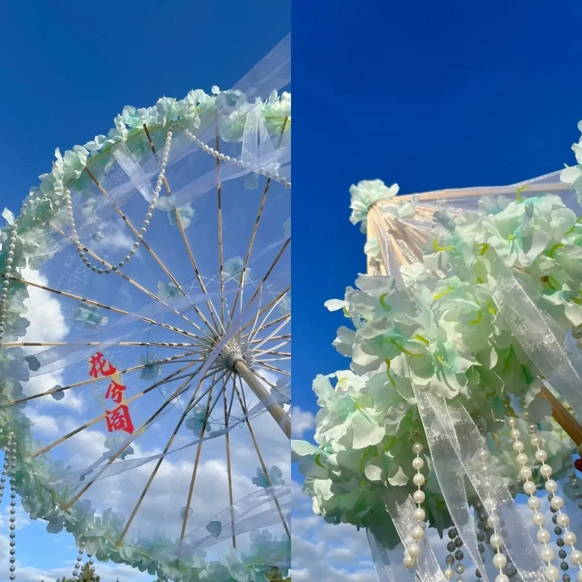 Antique original flower umbrella small fresh overweight Hanfu accessories versatile lolita umbrella flower fairy streamer