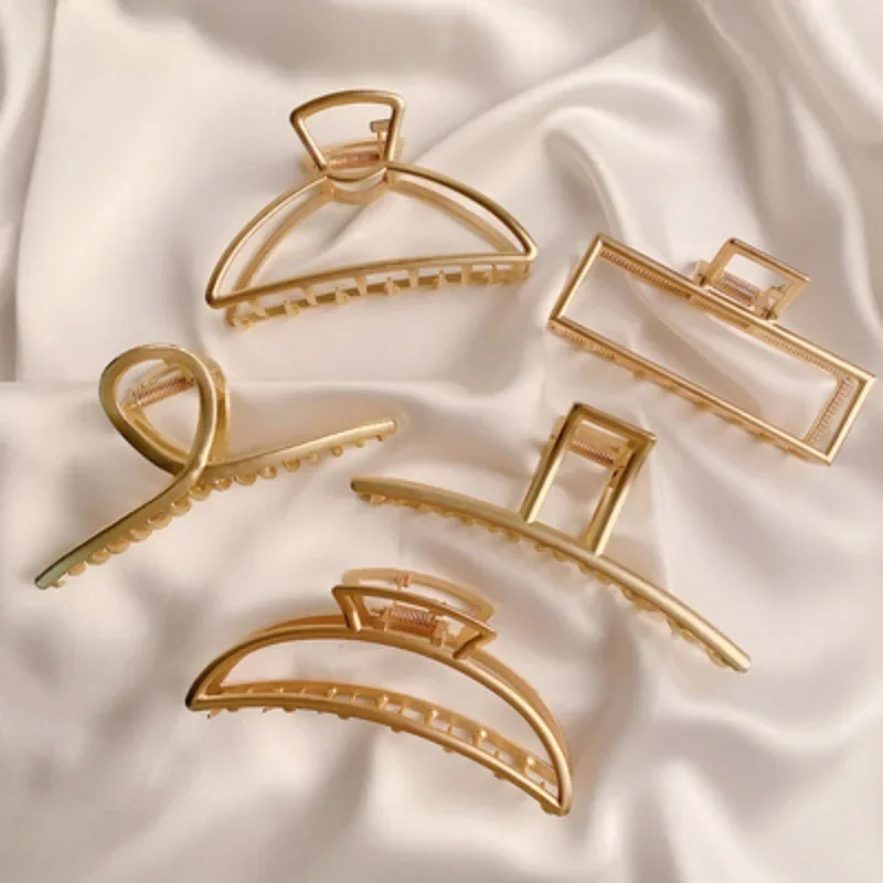 New Korea Trendy Geometric Square Gold Color Stainless Steel Hair Claw Cross Hairclip Hairpin Headwear Women Hair Accessories