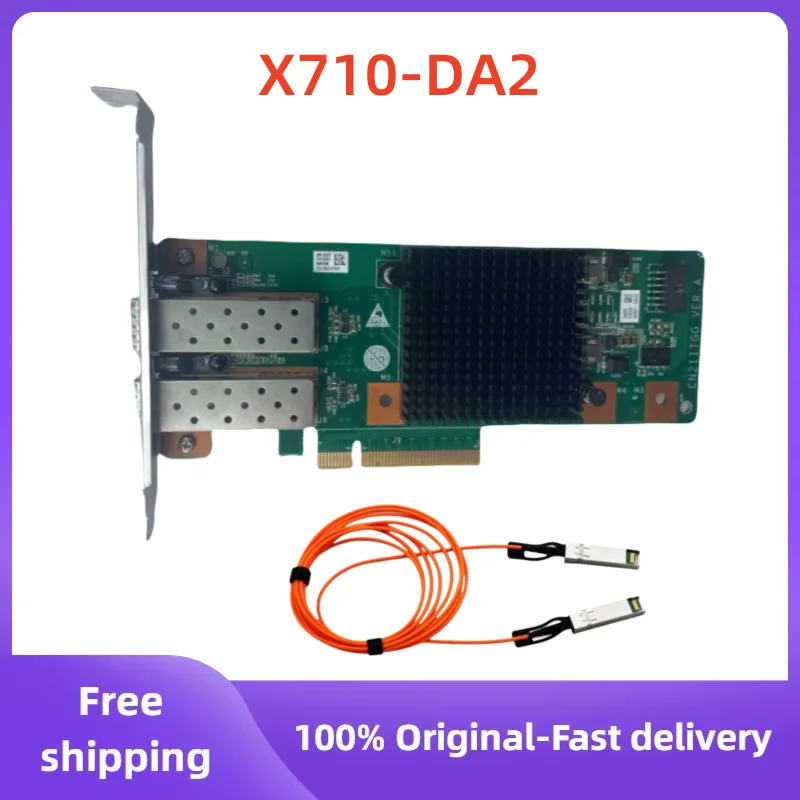 Used Intel X710-DA2 SP330 Network card Dual Port 10G for Server Desktop Workstation Long Bracket SFP AOC 5M