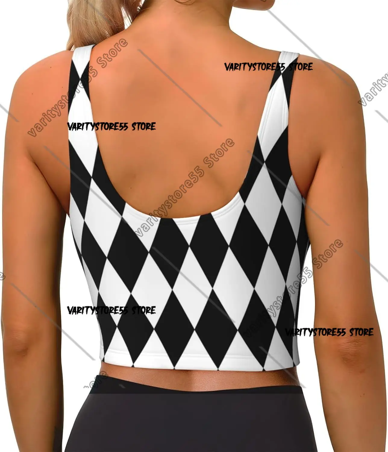 Sports Bras for Women Black and White Diamonds Workout Crop Tank Tops Back Sports Bra Athletic Tops