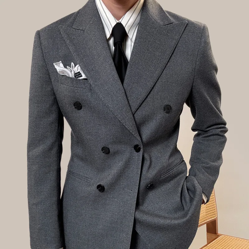 Italian Style Double Breasted Blazer Men Lapel Collar Casual Business Autumn Jacket Men Blazer Masculino Slim Fit Blazer Hombre