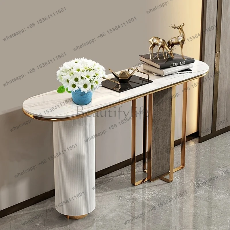 light luxury entrance table, rock slab aisle, simple entrance platform, living room entry end view platform