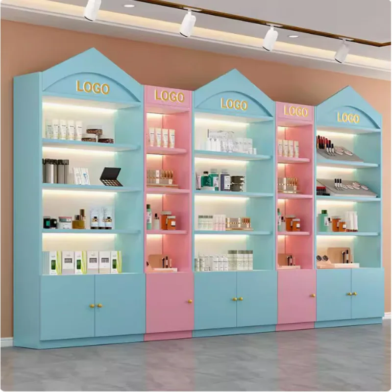 custom.Cosmetics Display Cabinet, Nail Art Display Cabinet, Glass Door, Skin Care Product Shelf, Multi-layer Shelf
