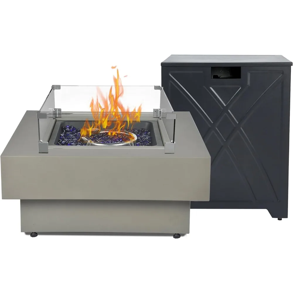 

32.5-inch Outdoor Gas Fire Pit with 20lb Propane Tank Cover Table & Wind Glass Shield, 50,000BTU Propane Gas Fire Pits
