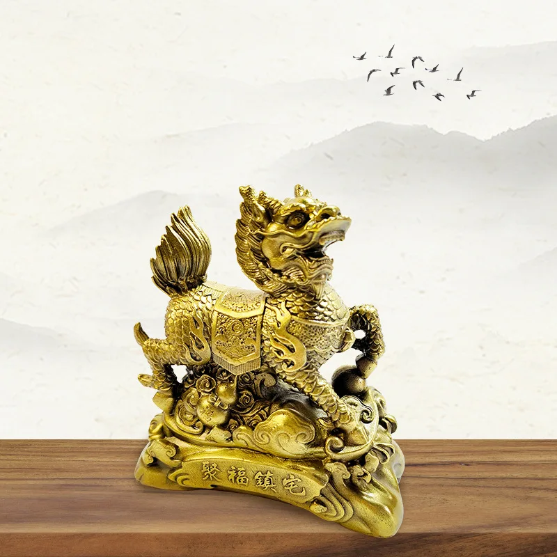 A Pair Of Pure Brass Qilin Figurines, Designed To Attract Wealth And Good Fortune, Suitable For Office, Living Room, Home, Or En