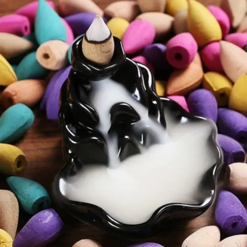 50/100 pcs Backflow Incense Cones Aromatherapy Mixed Fragrances, Free Gift A Waterfall Incense Burner Holder Home Decor Ornament
