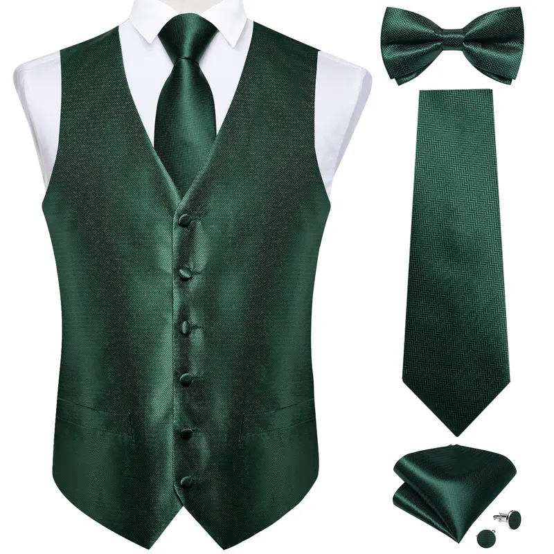 Men Black Paisley Vest Necktie Bowtie Pocket Square Cufflinks Dress Set жилетка мужская Classic 5 PCS Business Waistcoat for Man - Image 17