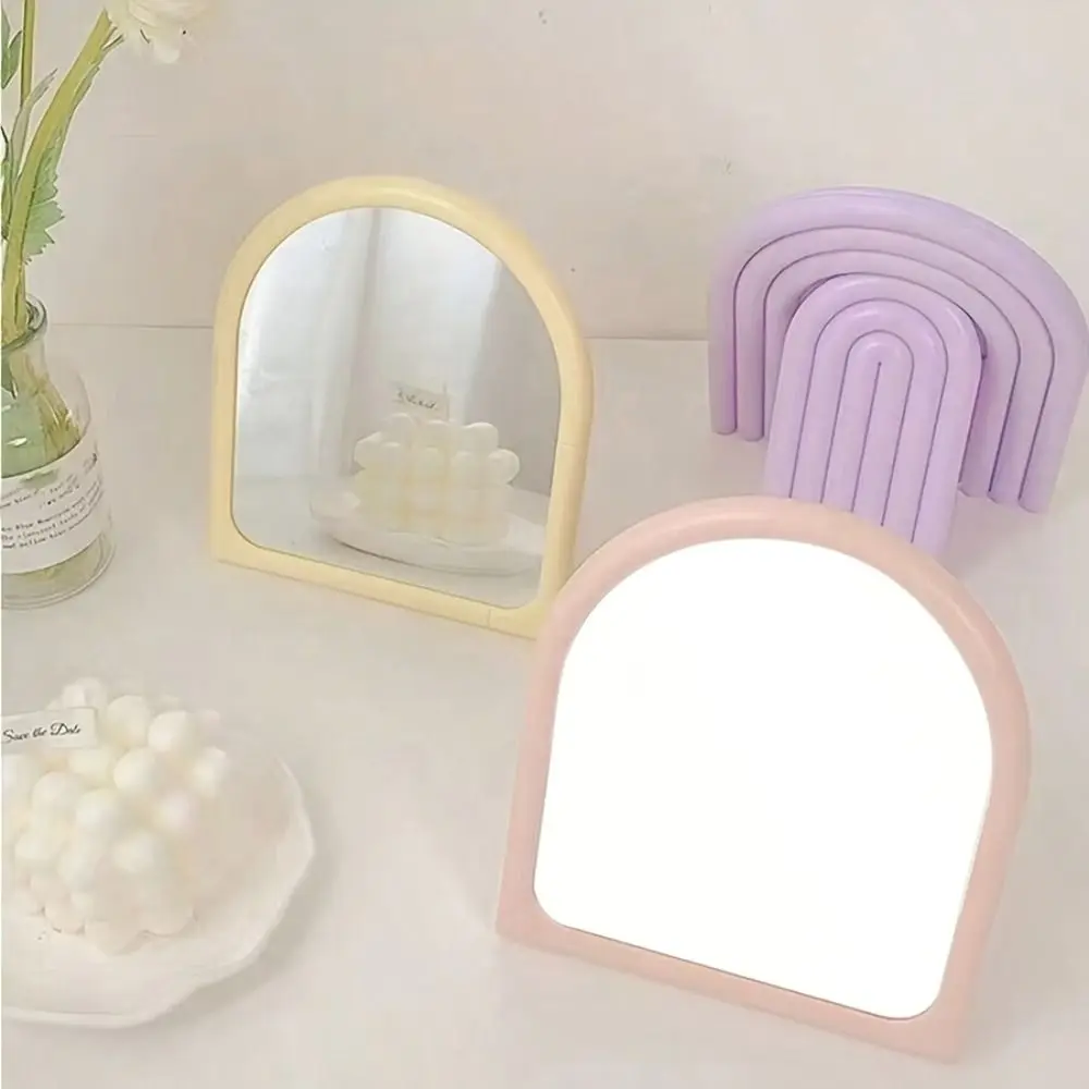 

Dressing Table Decor Arch Shaped Makeup Mirror Foldable Cartoon Vanity Mirror with Bracket Elegant Dressing Mirror Dorm Rooms