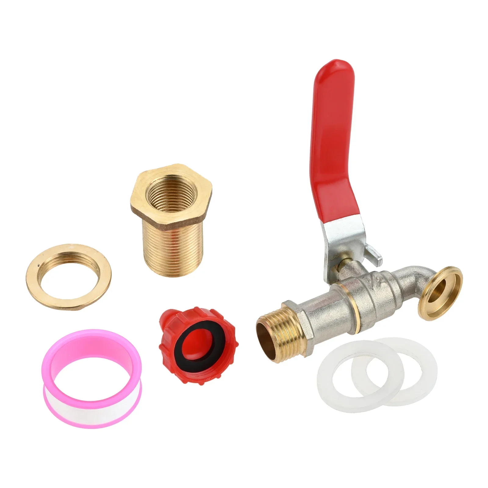 Brass Faucet Kit Rain Barrel Spigot for Rain Water Barrel, Water Tanks, Tubs, Pools with Garden Hose Fitting and Thread Tape Set