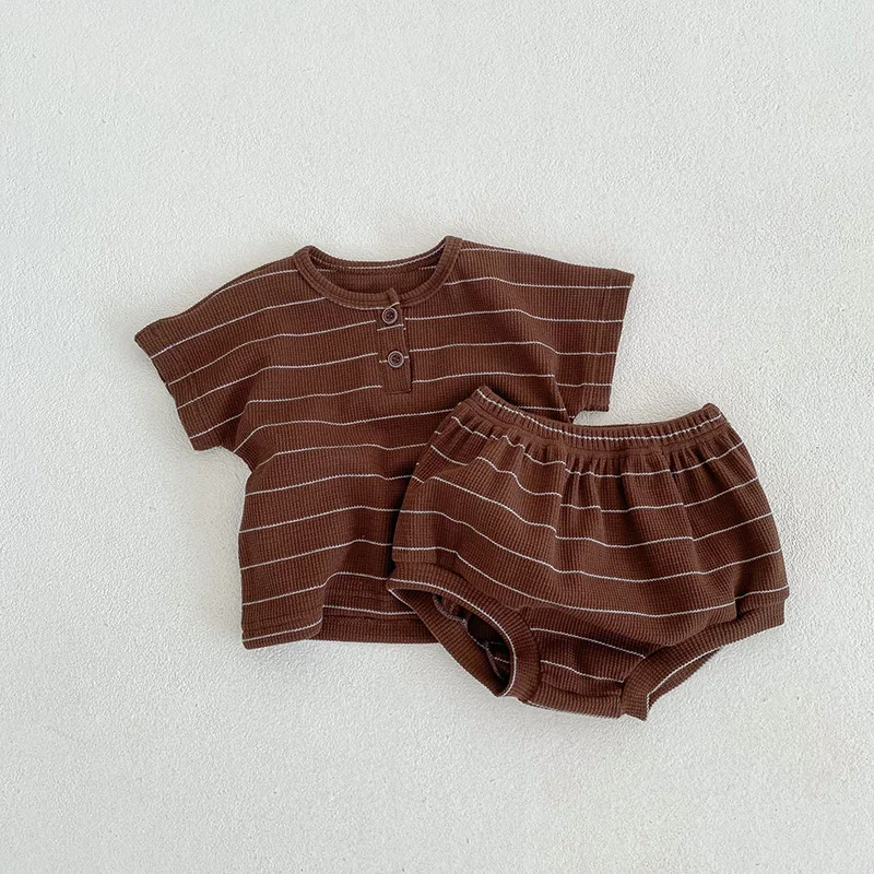 Summer Baby Clothing Set Infant Girls Striped Tee and Bloomer 2PCS Toddler Boys Short Sleeved Top Suit