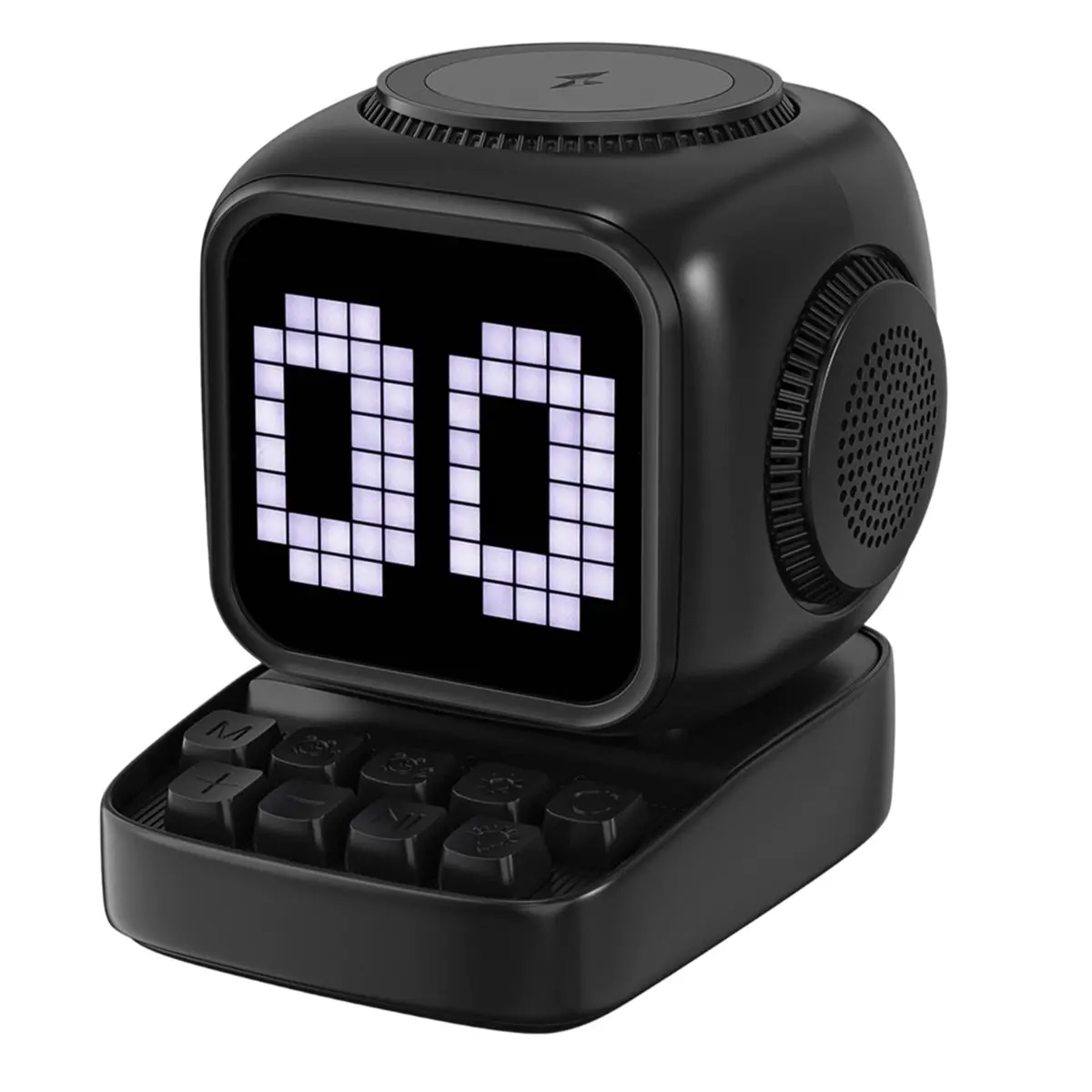 T19C Retro Pixel Art Bluetooth Speaker 15W Wireless Charger Clock White Noise Speaker Home Decoration Cute Gift Black view 2