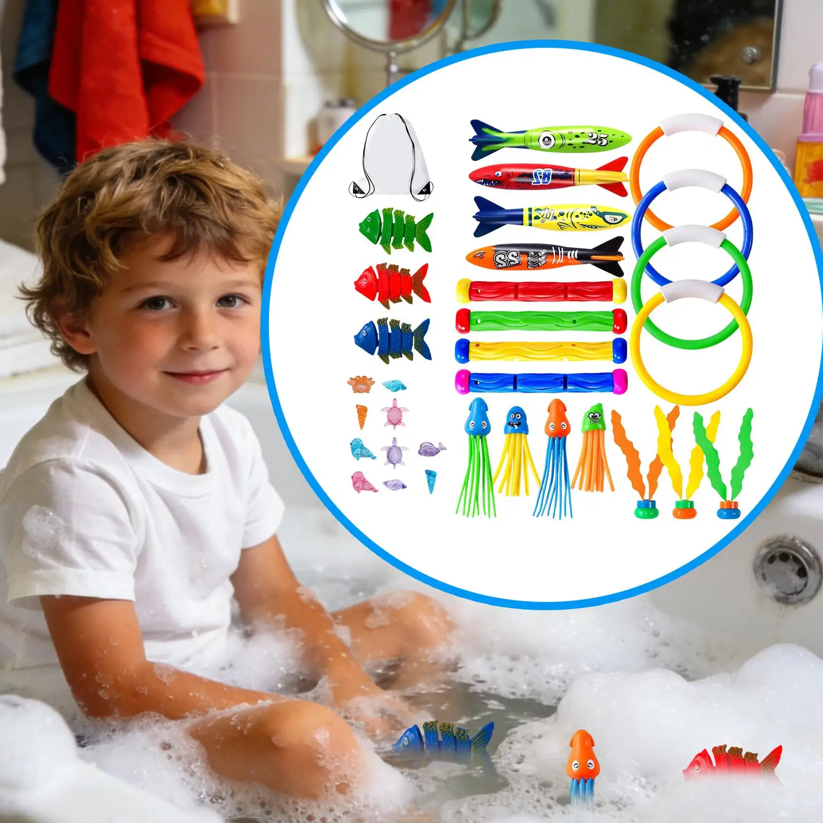 

Diving Toys With Rings Sticks Water Games 35-Piece Swimming Toys With Pool Fishes For Summer Outdoor Travel Garden Yard Water