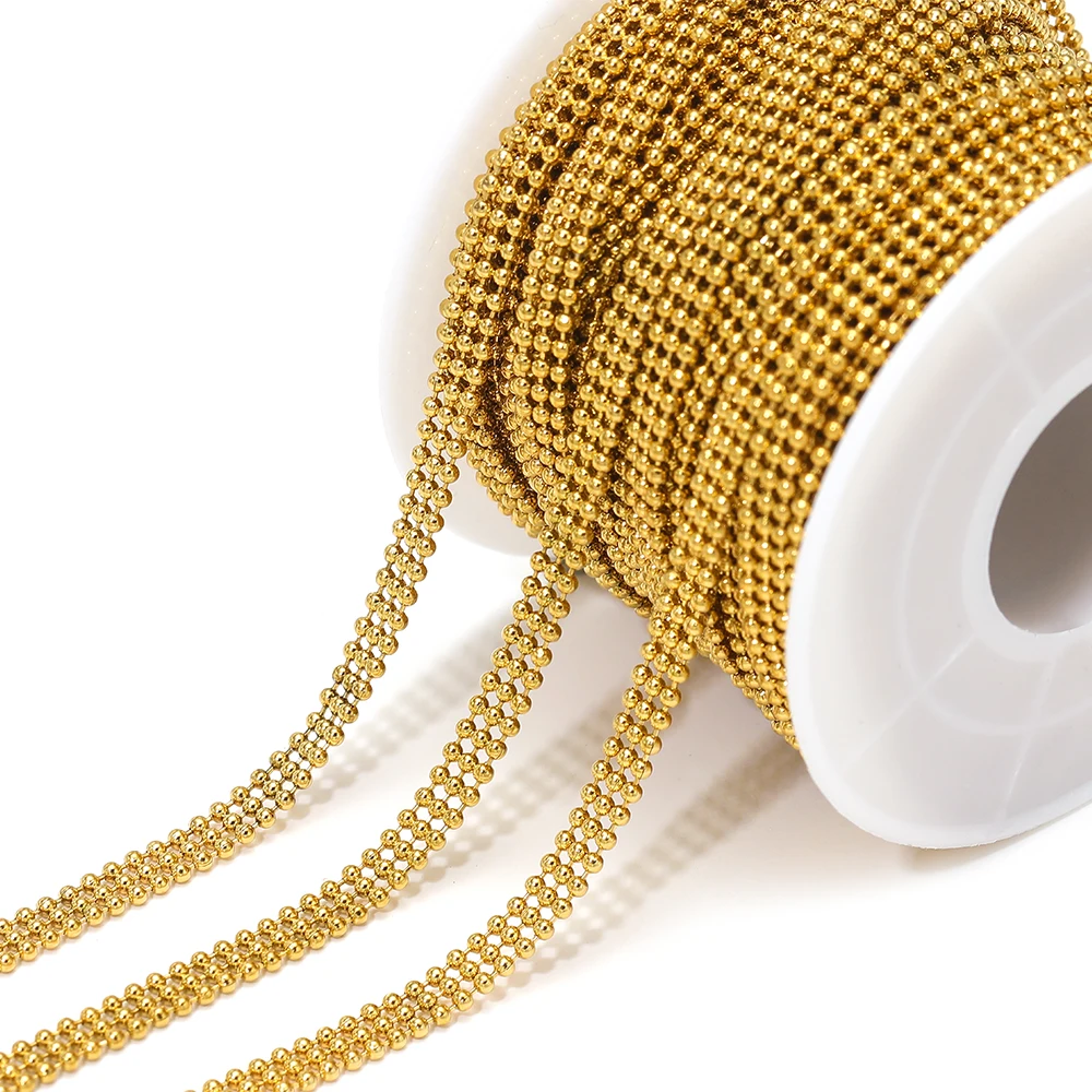 

1 Meter Stainless Steel Gold Color Three Layer Beads Chains Beaded Necklaces Findings Bracelets DIY Jewelry Making Accessories