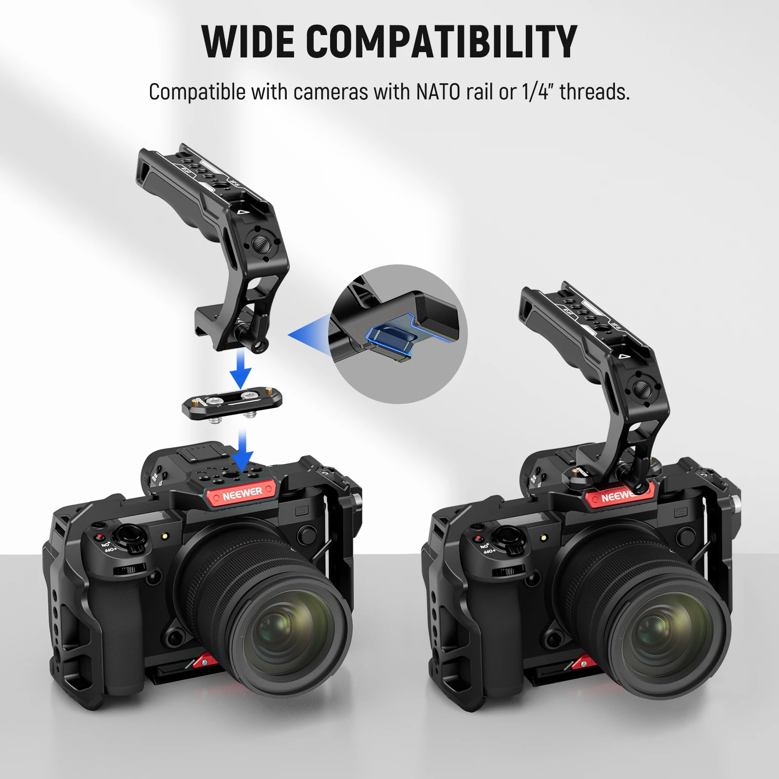 NEEWER Top Handle and NATO Rail Kit, Comfort Silicone Grip with Quick Release NATO Clamp Handgrip For Dslr Camera Cage Video Rig