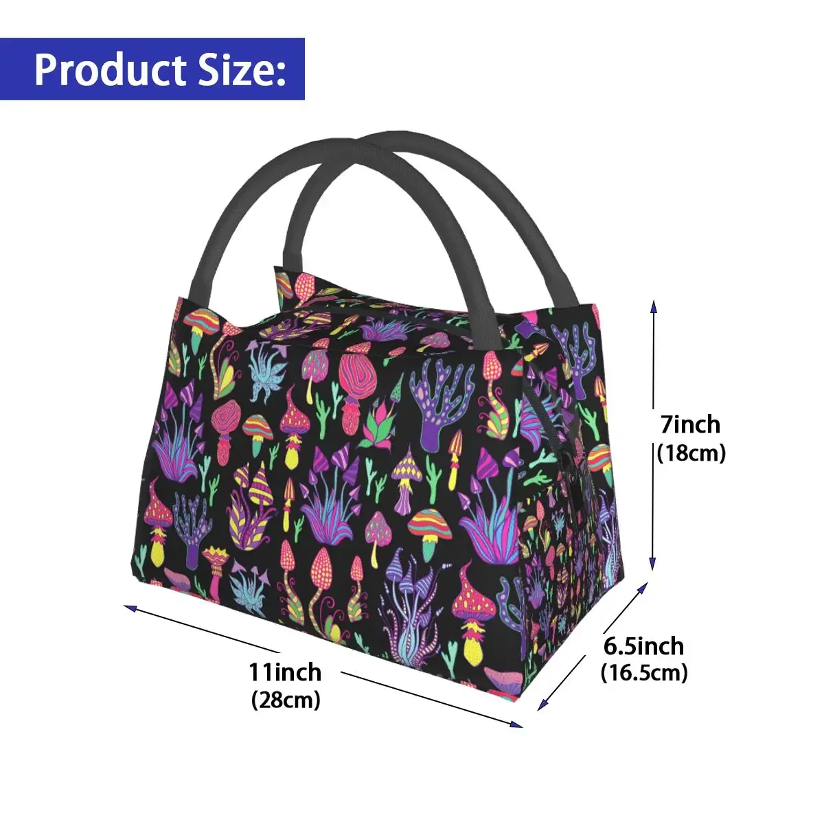 Fantastic Mushrooms Lunch Bag Rainbow Colors Plant Travel Lunch Box For Unisex Leisure Print Tote Food Bags Oxford Cooler Bag