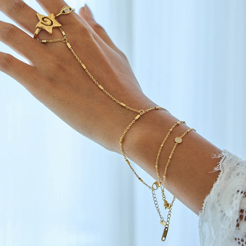 Miia Minimalist Women's Bracelet Bamboo Stick Linked Finger Design Stainless Steel 18K Gold Color-Plated Fashion Jewelry
