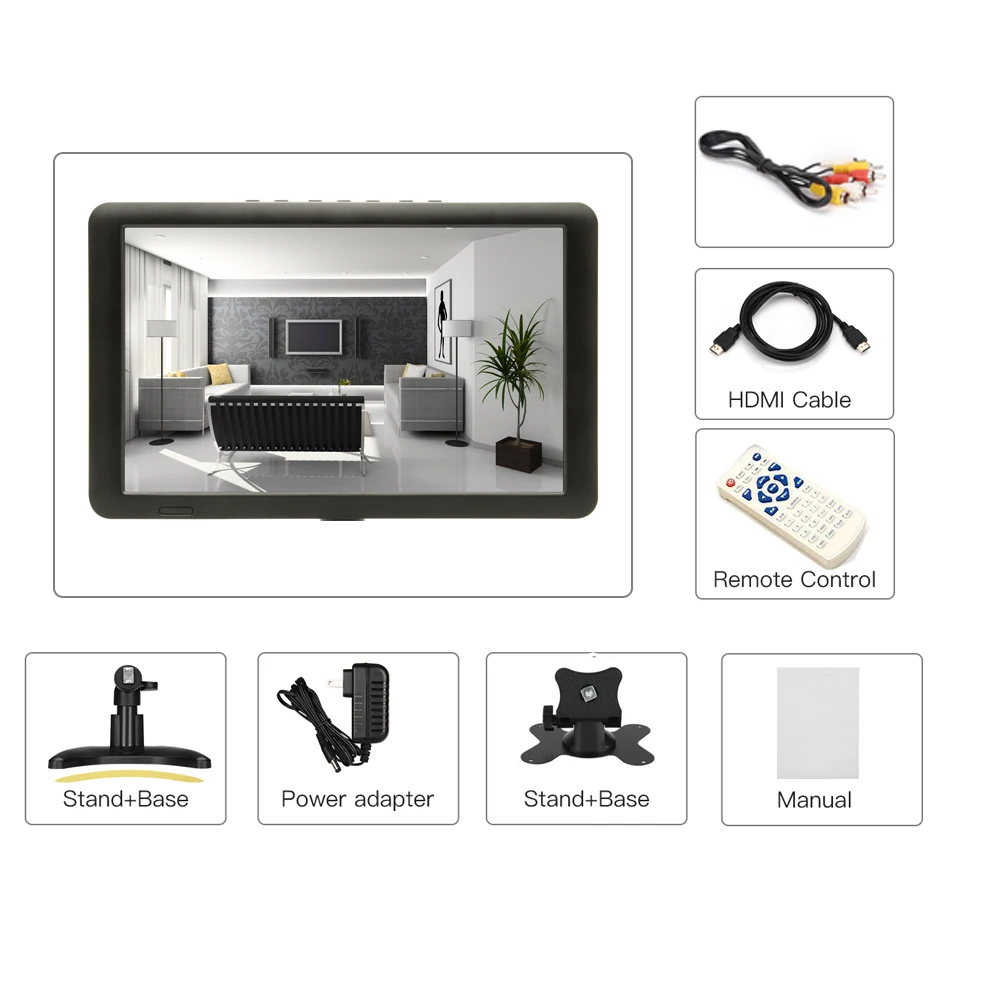 10.6 Inch CCTV Monitor Mini TV Computer PC Monitor IPS 1280x768 LCD With HDMI VGA  AV BNC For CCTV Security Camera Car Rear View