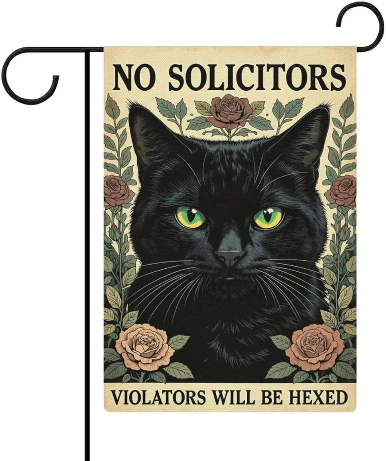 Gothic Black Cat No Solicitors Violators Will Be Hexed Garden Flag, Festive Outdoor Decoration, Double-sided Linen Patio Fla MMZ
