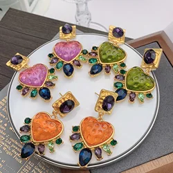 Ladies Glass Radiant Love Heart Earrings for Women French Style Crystal Stone Earrings