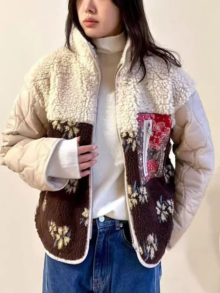 

Свободное женское хлопковое пальто с воротником-стойкой из ягненка, зимнее теплое хлопковое пальто, повседневный удобный топ