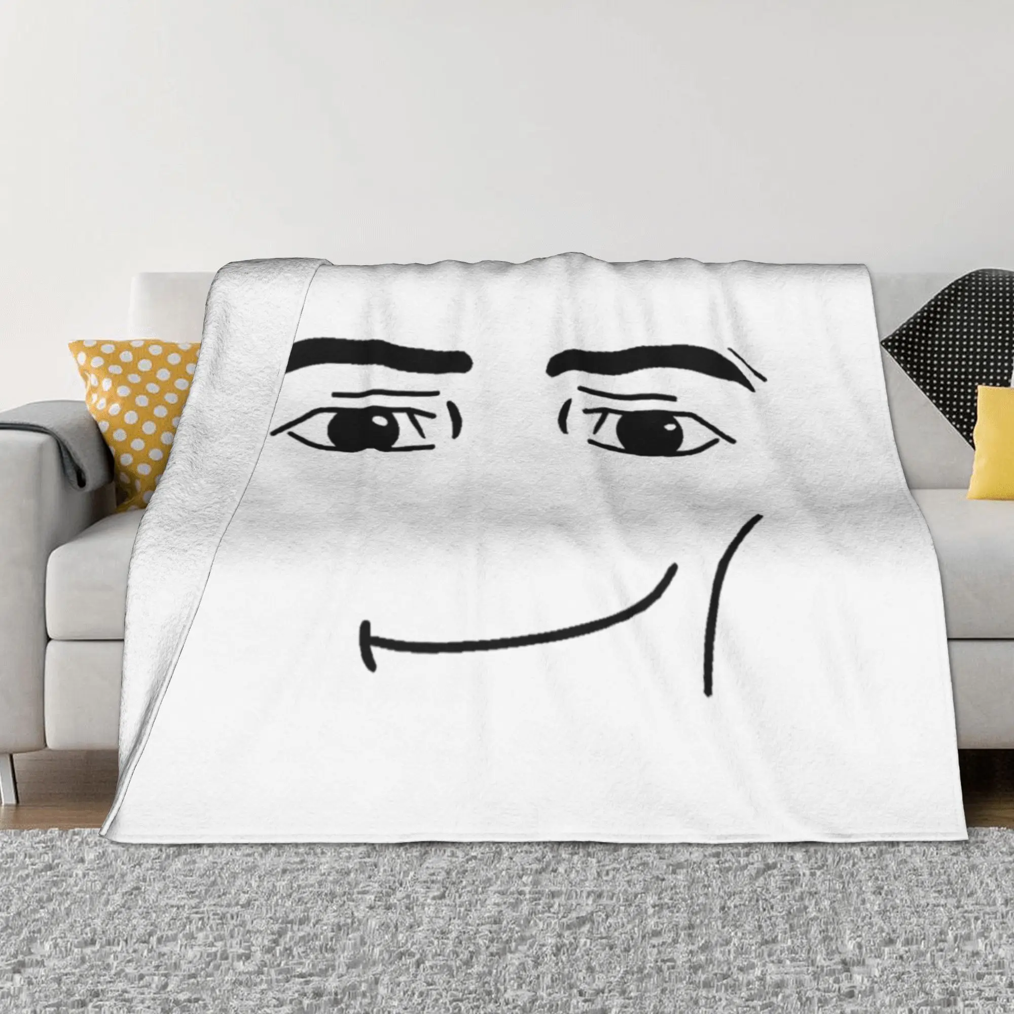 Man Face Gaming Meme Knitted Blanket Flannel Robloxx Soft Throw Blanket for Home Couch Bedroom Quilt